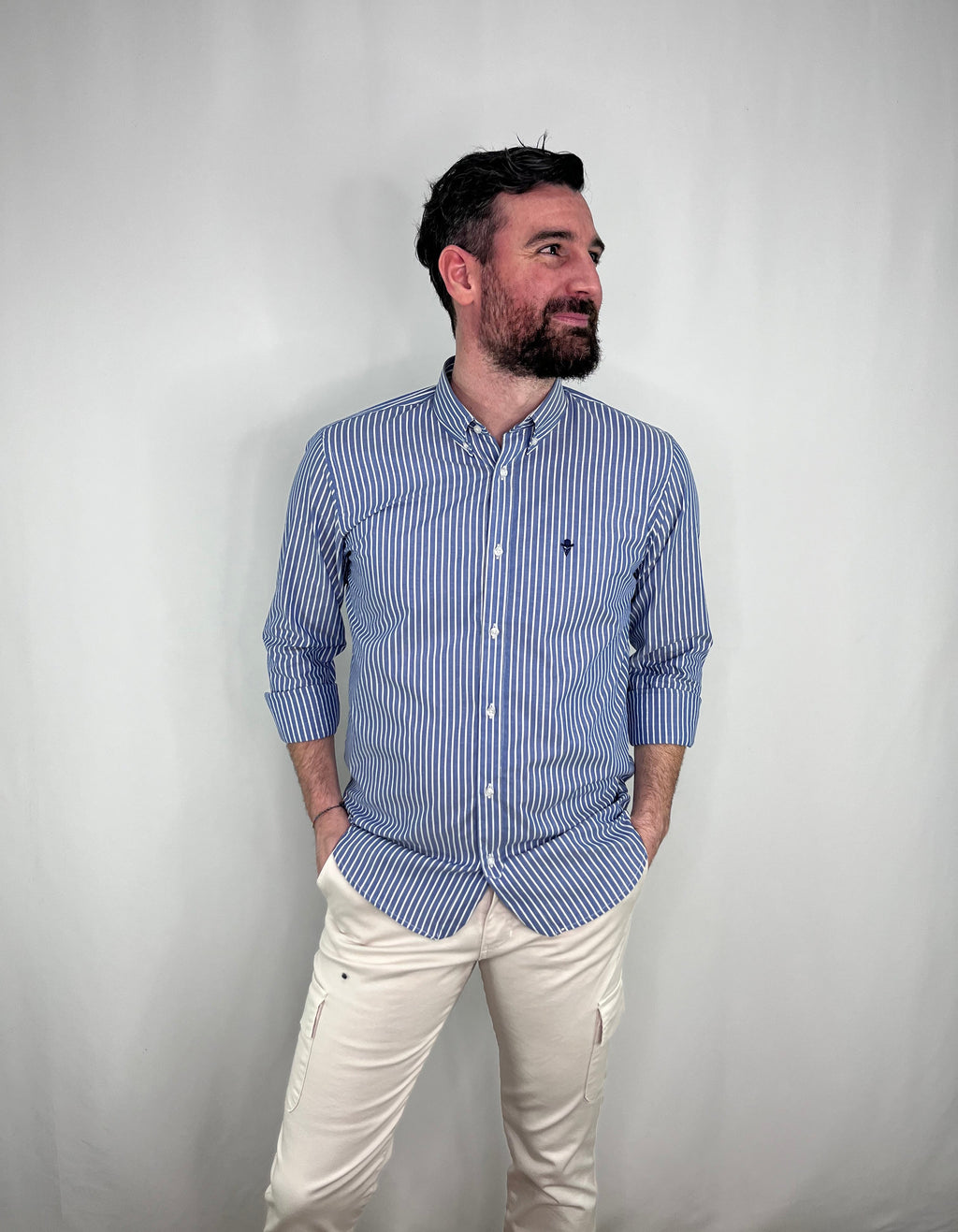 Camisa Sport a Rayas Azul