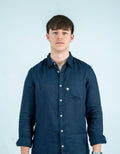 Camisa lino bolsillo bordado marina ( disponible en tienda física )