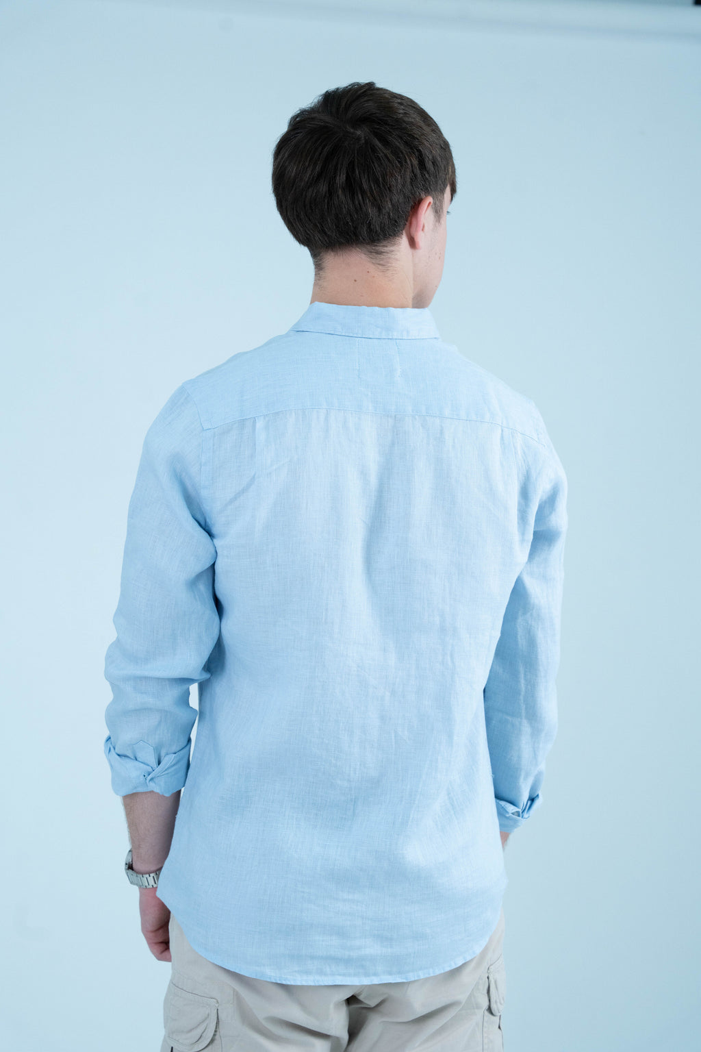 Camisa lino bolsillo bordado
